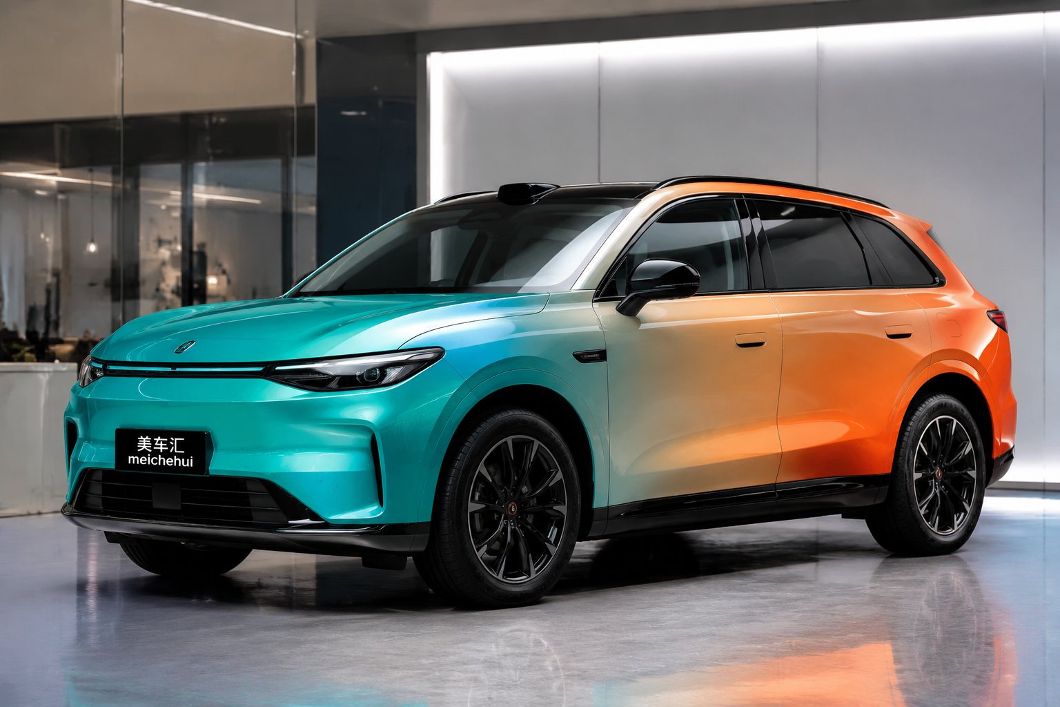 零跑C11青橙羽光渐变改色膜侧面颜色过渡效果